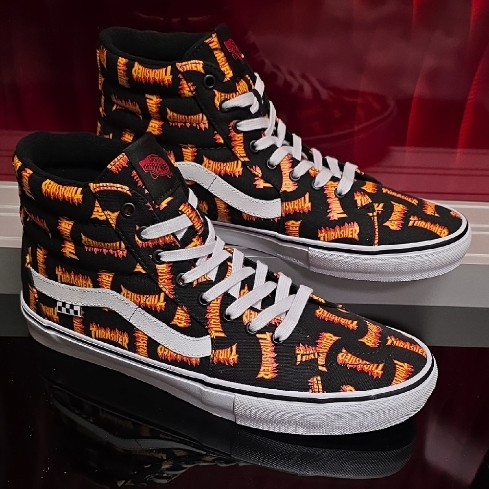 Vans Skate Sk8-Hi Thrasher Flame Black Multi Men’s 13 / Women’s 14.5 New